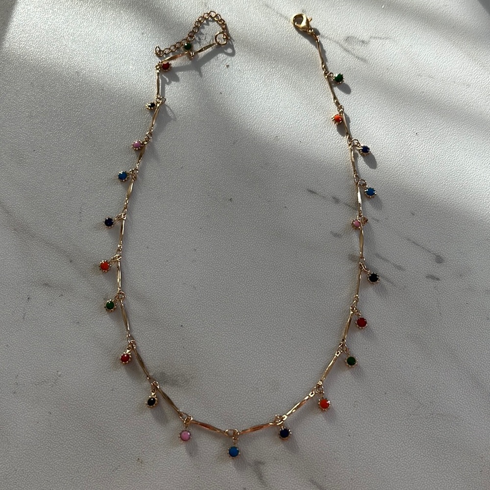 NEW Multicolor gem choker necklace gold plated